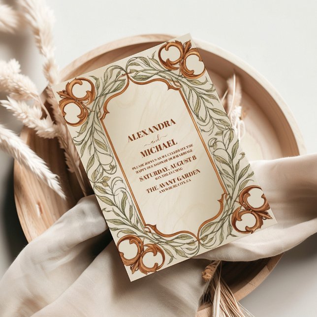Art nouveau Elegant Botaniska Bröllop Inbjudningar (Skapare uppladdad)