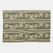 Art nouveau Elegant Flowers Beige and Sage Grönt