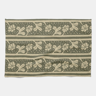 Art nouveau Elegant Flowers Beige and Sage Grönt Kökshandduk