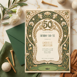 Art Nouveau Elegant Grön  50-års Födelsedags Par-T Inbjudningar