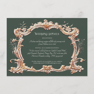 Art Nouveau Elegant Skog n Guld Bröllopsdetaljer Tilläggskort