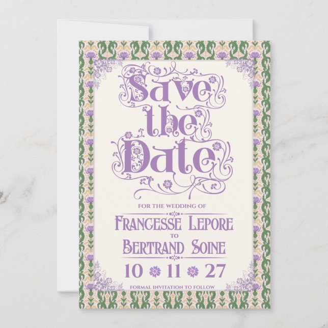 Art Nouveau Elegant Tistel Smörgul Spara Datumet (Framsida)