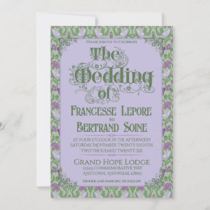 Art Nouveau Eleganta Kärleksfåglar Lavendel Inbjudningar
