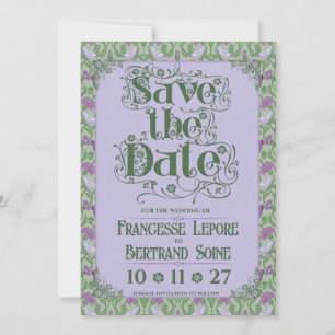 Art Nouveau Eleganta Kärleksfåglar Lavendel Spara Datumet