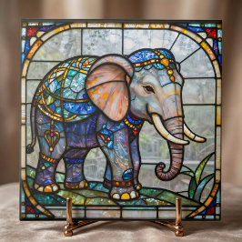 Art Nouveau Elephant Faux Stained Glass Mosaic Art Kakelplatta