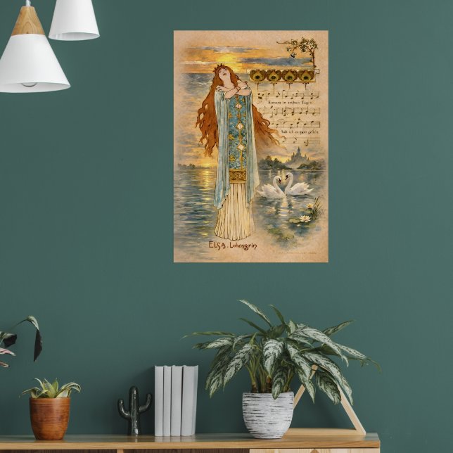 Art Nouveau Elsa Lohengrin Affisch med Svanar  (Vardagsrum 1)