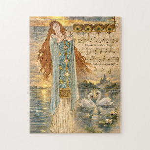 Art Nouveau Elsa Lohengrin Affisch med svanar Pussel