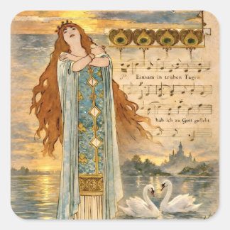 Art Nouveau Elsa Lohengrin Poster with Swans  Fyrkantigt Klistermärke