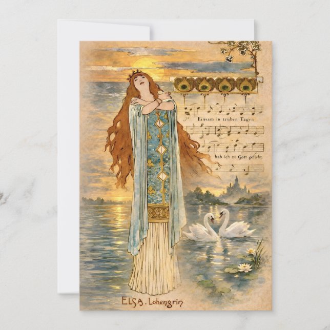 Art Nouveau Elsa Lohengrin Poster with Swans  Inbjudningar (Framsida)