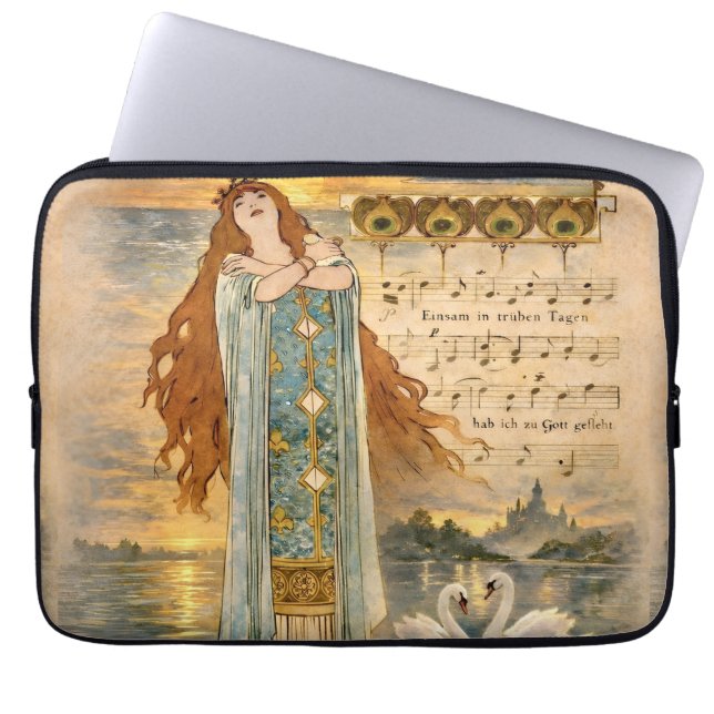 Art Nouveau Elsa Lohengrin Poster with Swans  Laptop Fodral (Framsidan)
