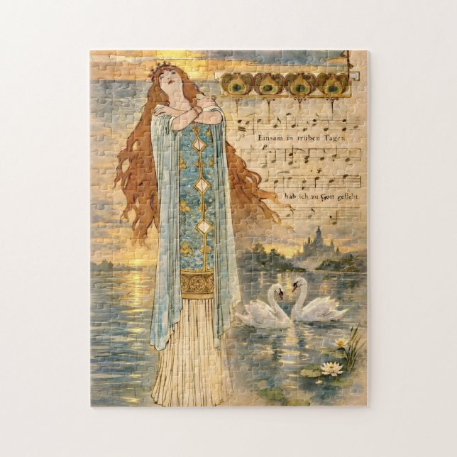 Art Nouveau Elsa Lohengrin Poster with Swans  Pussel (Vertikal)