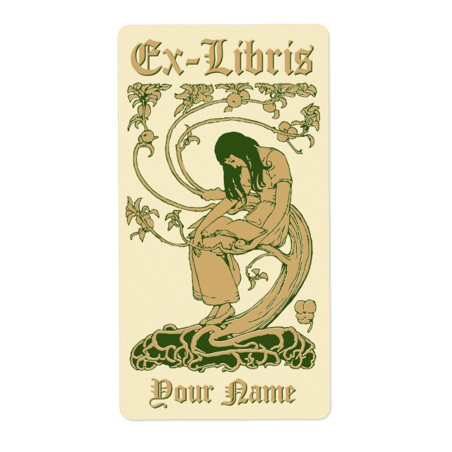 Art nouveau Ex Libris Dam Bok Träd Fraktsedel (Framsidan)