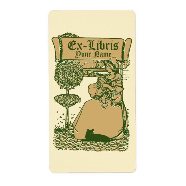 Art Nouveau Ex Libris Flicka & Katt Mall Fraktsedel (Framsidan)