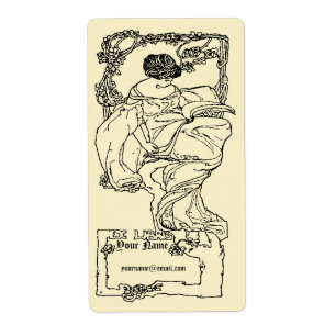 Art nouveau Ex Libris Girl & Bok på Ro-mallen Fraktsedel