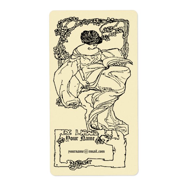 Art nouveau Ex Libris Girl & Bok på Ro-mallen Fraktsedel (Framsidan)