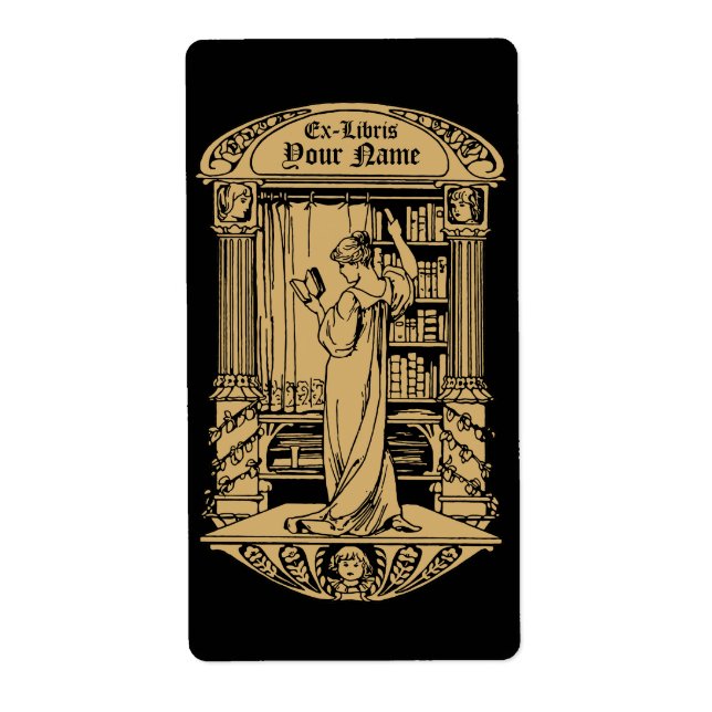 Art Nouveau Ex Libris Girl & Books Template Fraktsedel (Framsidan)