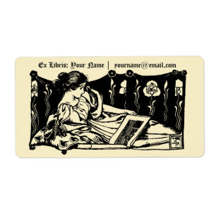 Art nouveau Ex Libris Reclining Girl & Bok Fraktsedel