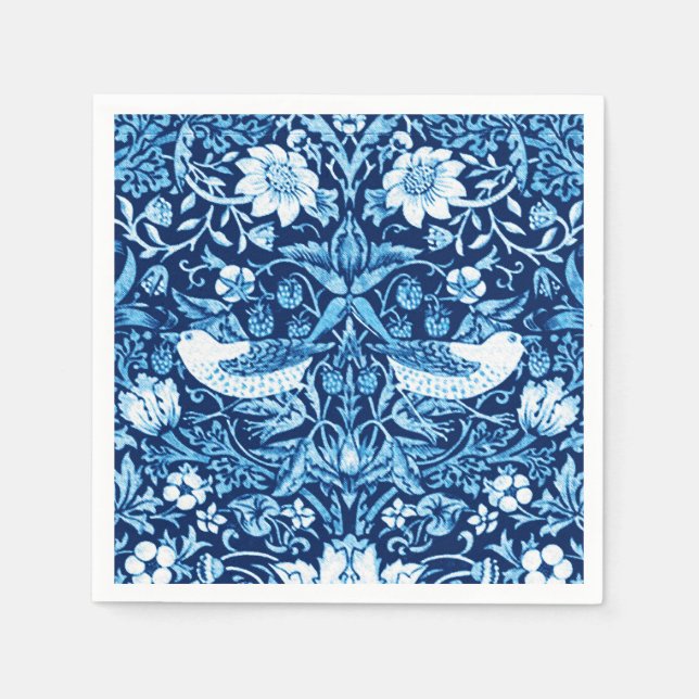 Art Nouveau Fågel- och blommestappetseri, mörkblåt Pappersservett (Framsidan)