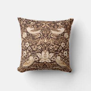 Art Nouveau Fågel- och blommestappett, mörkbrun Kudde