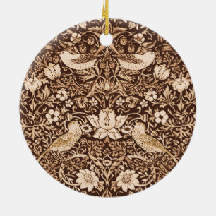 Art Nouveau Fågel- och blommestryta, mörkbrun Julgransprydnad Keramik