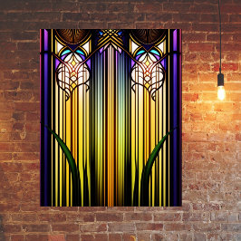 Art nouveau färgat glasbågverk poster