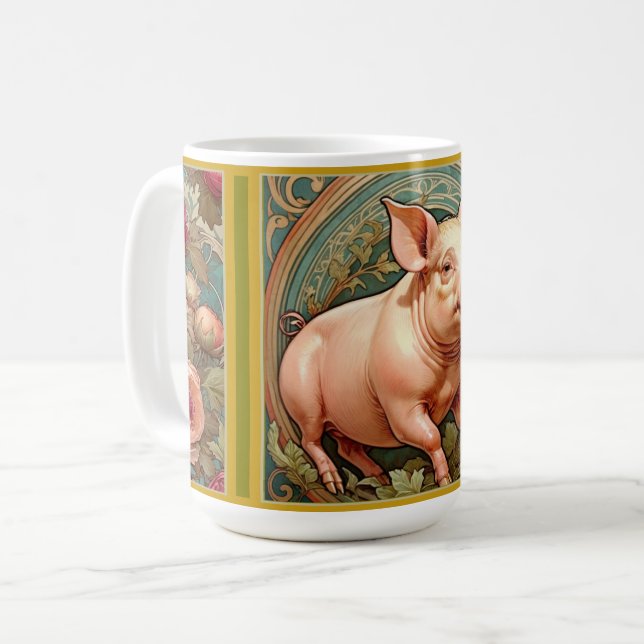 Art Nouveau Farmhouse Pig Mug Kaffemugg (Framsida vänster)