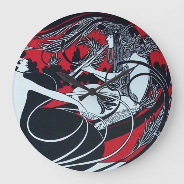 ART NOUVEAU FAUN Red Burgundy, svart,vit Stor Klocka (Framsida)