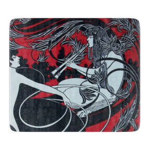 ART NOUVEAU FAUN Red Burgundy,Svartvit skärning