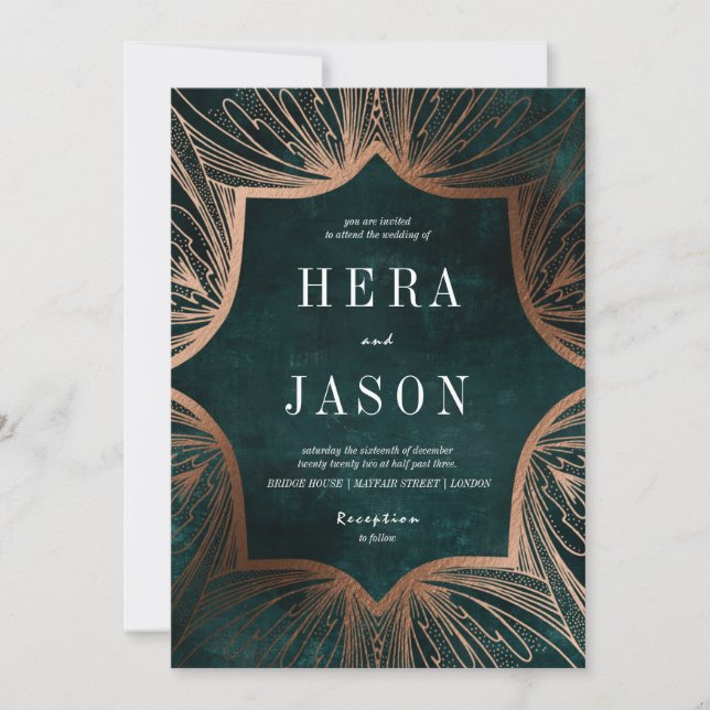 Art nouveau faux bronze och mörk grönt inbjudan (Framsida)