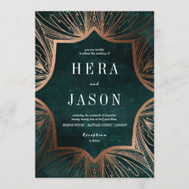Art nouveau faux bronze och mörk grönt inbjudan