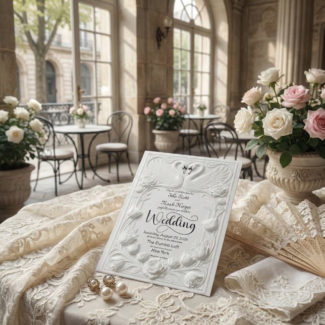 Art Nouveau Faux Embossed Swan Wedding Inbjudningar (Skapare uppladdad)