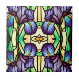 Art nouveau Faux-Lila av glasskiffer Iris Flowers Kakelplatta