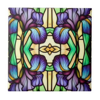 Art nouveau Faux-Lila av glasskiffer Iris Flowers Kakelplatta