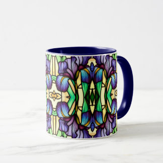 Art nouveau Faux-Lila av glasskiffer Iris Flowers Mugg