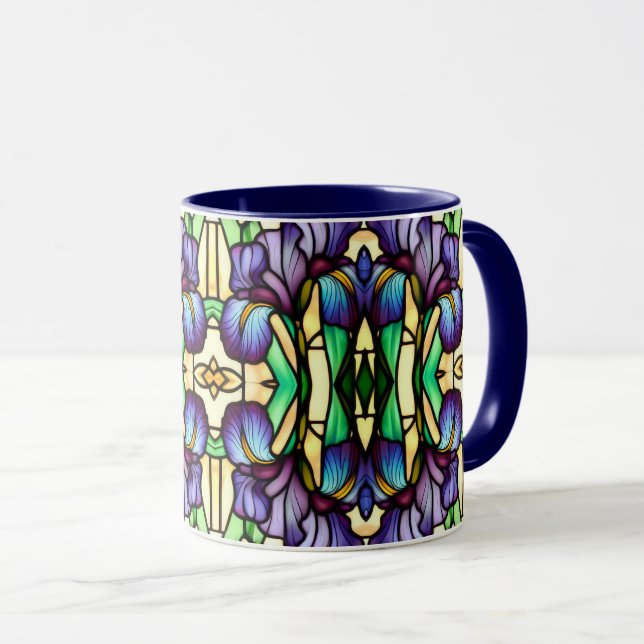 Art nouveau Faux-Lila av glasskiffer Iris Flowers Mugg (Framsida höger)