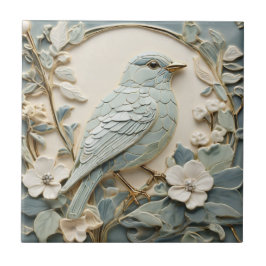 Art nouveau Faux Relief Bluebird Bird Höger Mint Kakelplatta
