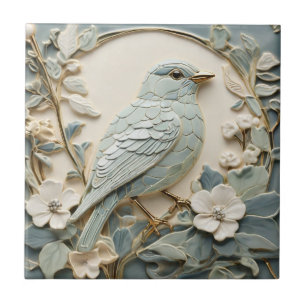 Art nouveau Faux Relief Bluebird Bird Höger Mint Kakelplatta