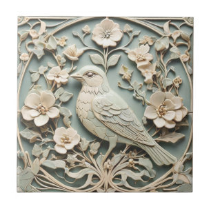 Art nouveau Faux Relief Flower Blommars Mint Kakelplatta