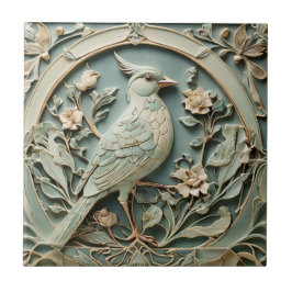 Art nouveau Faux Relief Höger Bird Finare Blommigt Kakelplatta