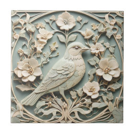 Art nouveau Faux Relief Höger Bird Flowery Mint Kakelplatta