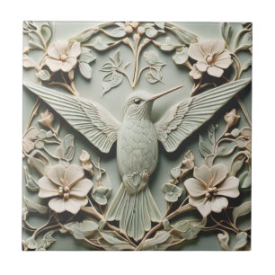 Art nouveau Faux Relief Höger Hummingbird Bird Kakelplatta