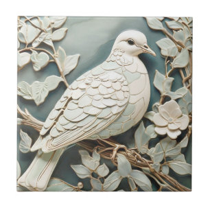 Art nouveau Faux Relief Höger Pigeon Dove Bird Kakelplatta