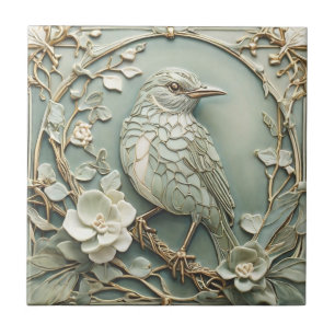 Art nouveau Faux Relief Höger Starling Bird Sage Kakelplatta