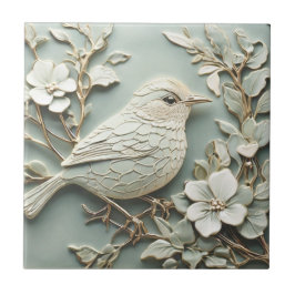 Art nouveau Faux Relief Höger Wren Bird Mint Kakelplatta