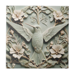 Art nouveau Faux Relief Hummingbird Bird Blommigt Kakelplatta