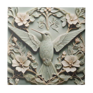 Art nouveau Faux Relief Hummingbird Bird Blommigt Kakelplatta