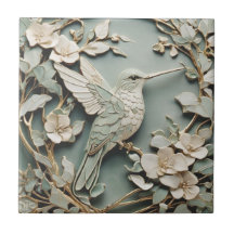 Art nouveau Faux Relief Hummingbird Bird Mint