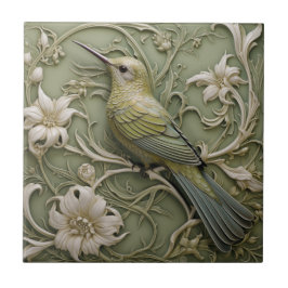Art nouveau Faux Relief Lämnat Facing Hummingbird Kakelplatta