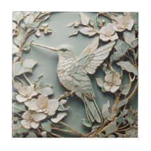 Art nouveau Faux Relief Lämnat Hummingbird Bird Mi