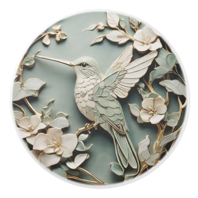 Art nouveau Faux Relief Lämnat Hummingbird Bird Mi Knopp (Framsidan)